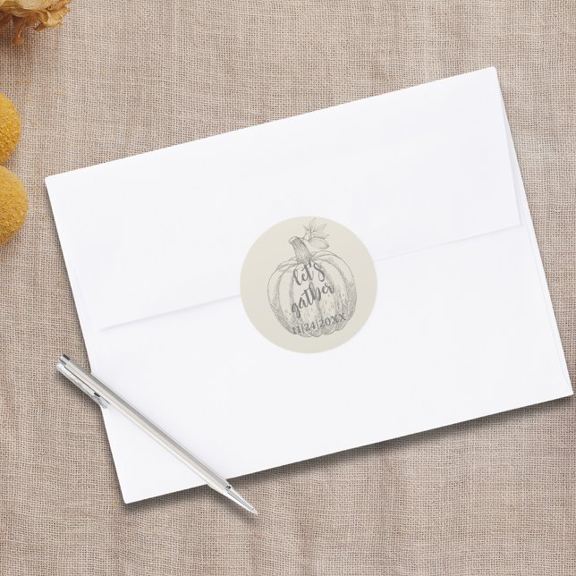 Adesivo Vamos Reúne Pumpkin Russo Elegante Ação de Graças (Let's Gather Elegant Rustic Pumpkin Thanksgiving Sticker)