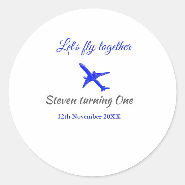 Adesivo Vamos voa juntos no primeiro aniversário avião da  (Frente)