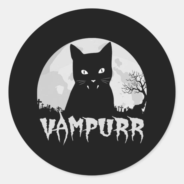 Adesivo Vampiro De Gato Negro Halloween Com Lua Cheia - Va (Frente)