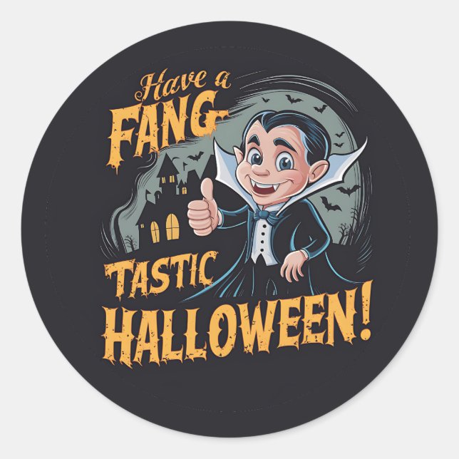 Adesivo Vampiro Engraçado Tem um Halloween Fang-Tástico (Frente)