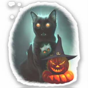 Adesivo Vampiro Gato e Mágico Pumpkin Halloween Surreal