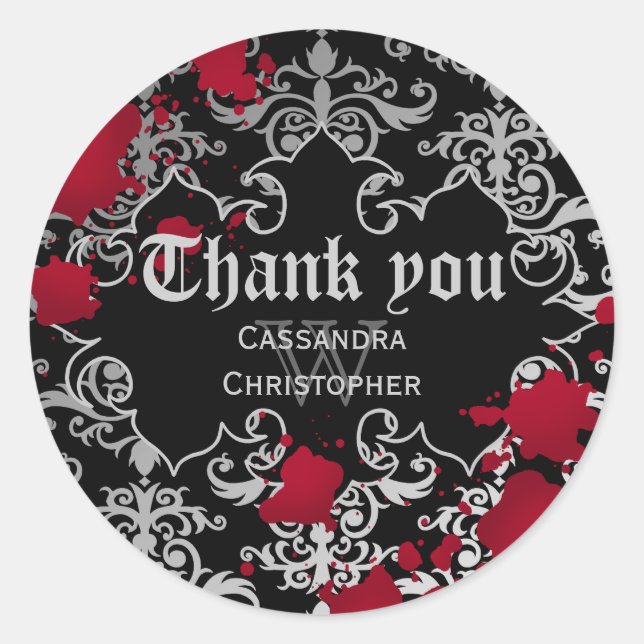 Adesivo Vampiro gótico obrigado de casamento de Halloween (Frente)