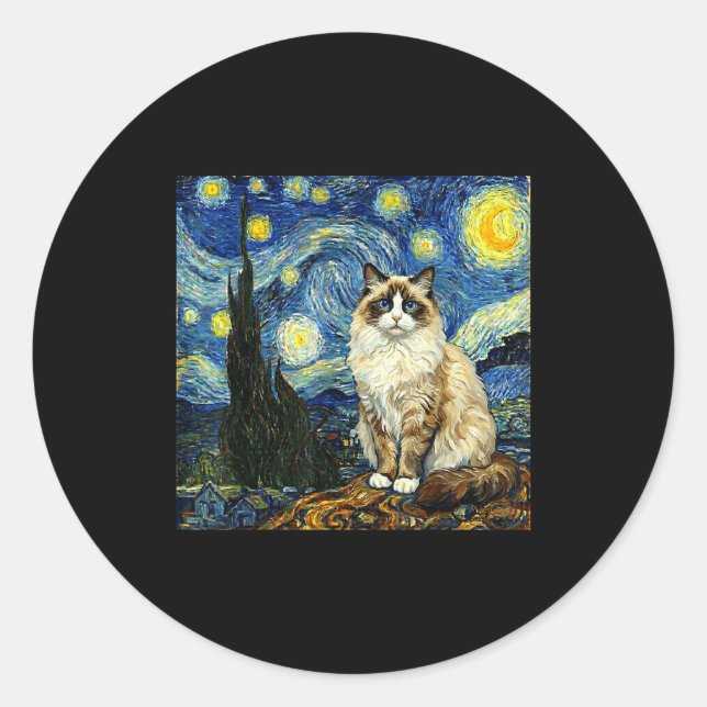 Adesivo Van Gogh Art Starry Night - Funny Ragdoll Cat Arti (Frente)