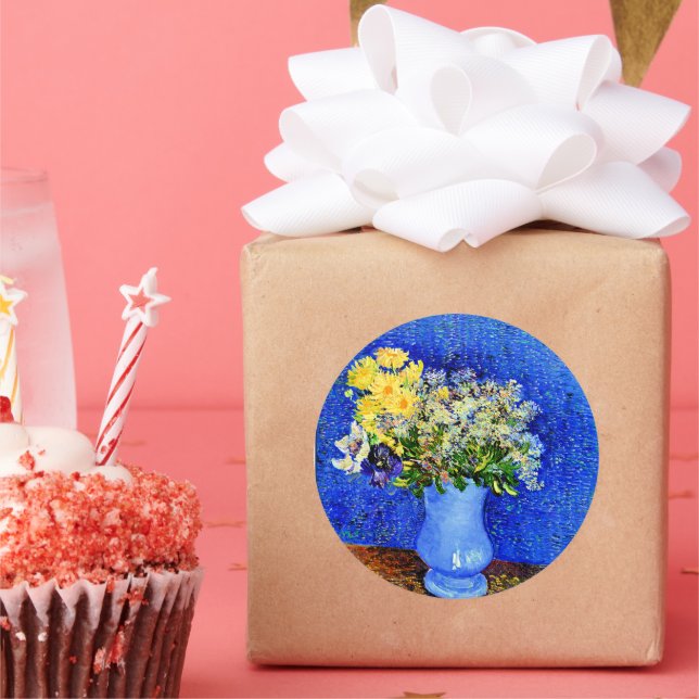 Adesivo Van Gogh - Buquê das Flores num Vaso Azul (Festa)