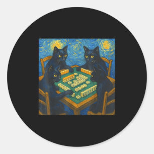 Adesivo Van gogh noite estrelada gato jogando mahjong chin