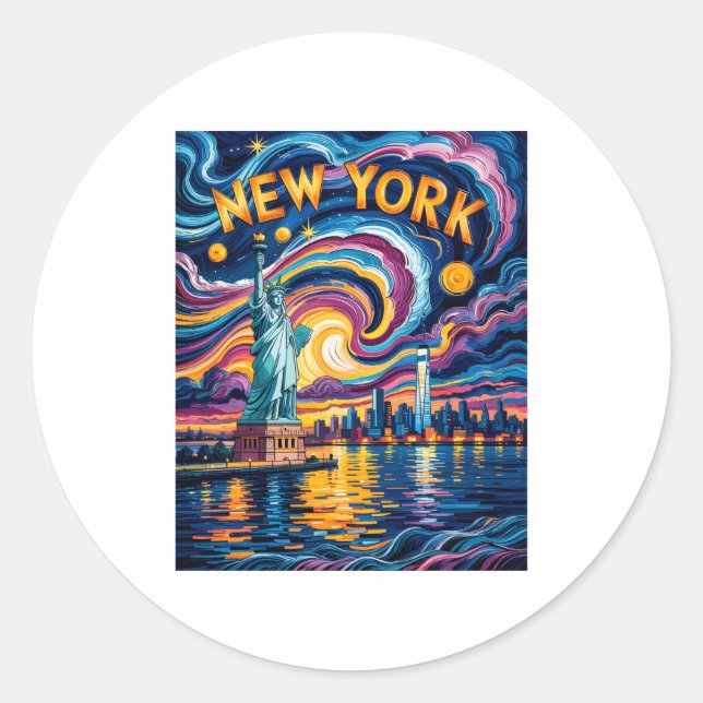 Adesivo Van Gogh Starry Night Art New York Liberty Skyline (Frente)