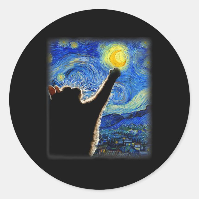 Adesivo Van Gogh Starry Night Cat - Ajustado (Frente)