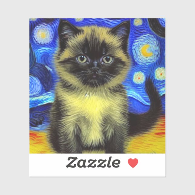 Adesivo Van Gogh Starry Night Siamese Cat (Folha)