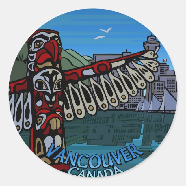Adesivo Vancouver Canada Stickers Totem Pole Landmark Art (Frente)