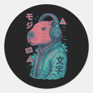Adesivo Vaporwave Capybara Japonês Art Anime Manga Ukiyo -