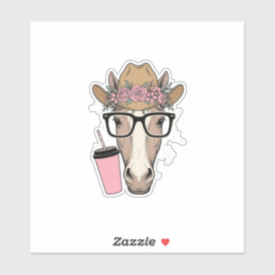 Adesivo Vaqueira Antiga Cavalo Com Flores e Bebida Rosa