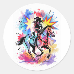 Adesivo Vaqueira Colorida Cavalo Aquarela Pop Art
