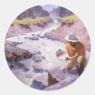 Adesivo Vaqueiro Antigo, Lavando Ouro, Wyoming por Leigh