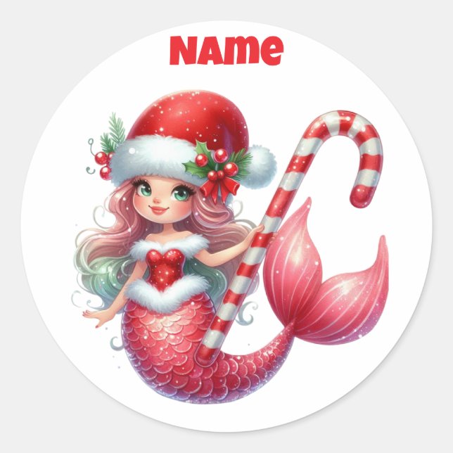 Adesivo Vara Circular Personalizada da Sereia de Natal (Frente)