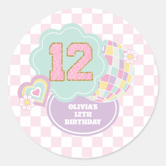 Adesivo Varsity elegante patch de pastel de 12º aniversári (Frente)