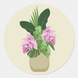 Adesivo Vase Amarelo-Flor Rosa-Rosa-Tropical