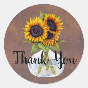 Adesivo Vase dos Sunflower Rustic Brown Obrigado Sticker