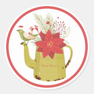 Adesivo Vase Poinsettia Bird Sticker