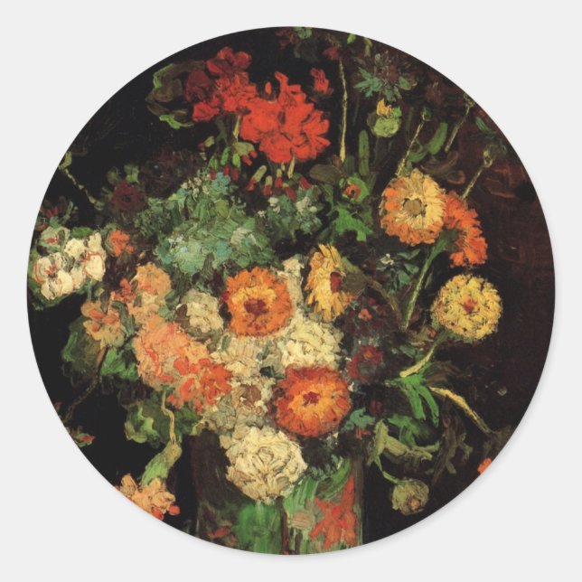 Adesivo Vaso com Zínias e Gerânios, Vincent van Gogh (Frente)