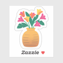 Adesivo Vaso de Buquê de Flores Colorido