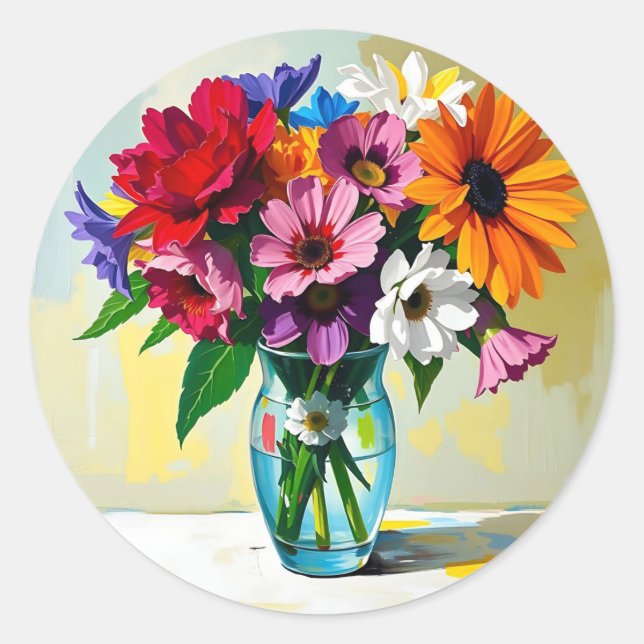 Adesivo Vaso de Flores Coloridas no Estilo Impasto (Frente)