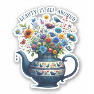 Adesivo Vaso de Flores de Arte Popular Beleza em Todo Luga