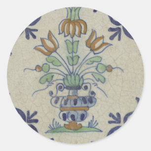 Adesivo Vaso de Tulipa Holandesa em Azulejo Delft Antigo: