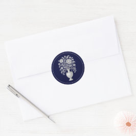 Adesivo Vaso Floral Elegante Casamento Herança Azul Marinh