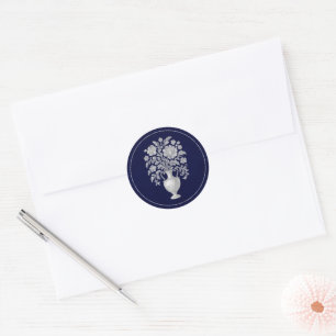 Adesivo Vaso Floral Elegante Casamento Herança Azul Marinh