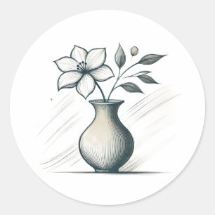 Adesivo Vaso Floral Minimalista Arte Linha Elegante Desenh
