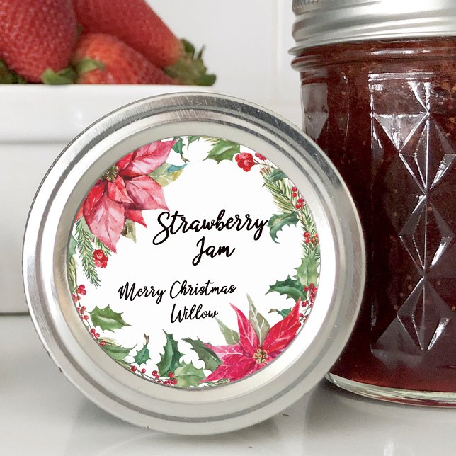 Adesivo Vazio de Poinsettia de Aquarela (Watercolor Poinsettia Blank Classic Round Sticker)