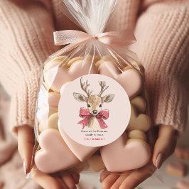 Adesivo Veado bonito com Arco Vermelho | Natal Rosa