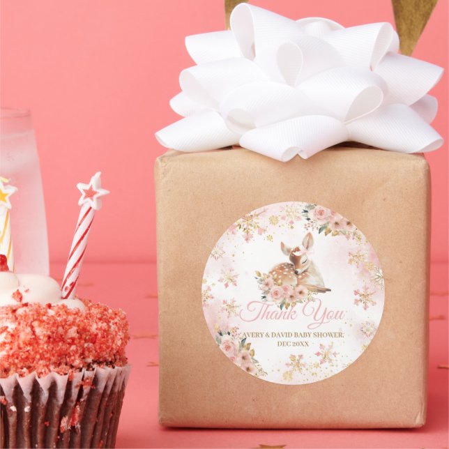 Adesivo Veado de inverno rosa é um Chá de fraldas (Festa)