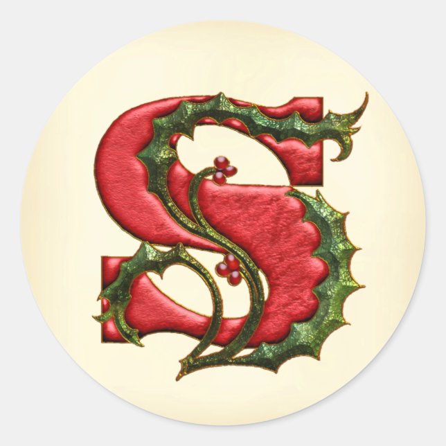 Adesivo Vedantes de Envelope S de Natal Holly Monogramas (Frente)