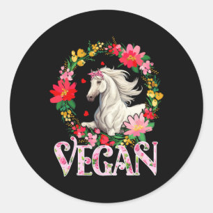 Adesivo Vegan Cute Horse Flowe Círculo Cultivo Vege