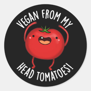 Adesivo Vegan Do Meu Cabeça Tomates Veggie Pun Dark BG