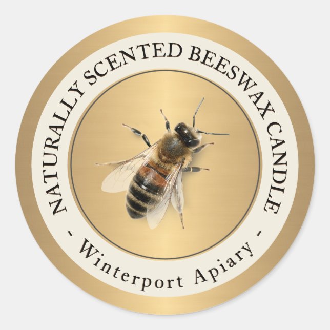 Adesivo Vela de cera de abelhas com rótulo Dourado metálic (Frente)