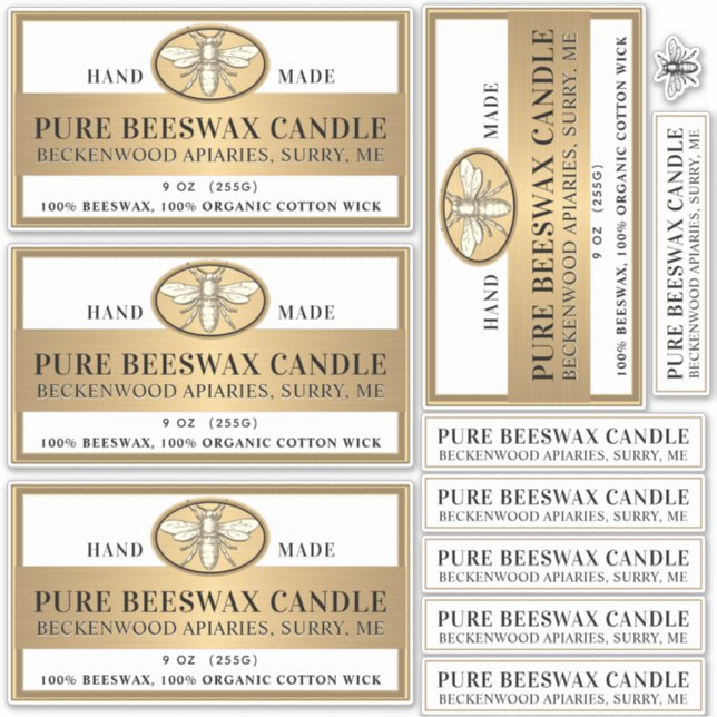 Adesivo Vela de cera de abelhas Mate branco ou abelha de o (Frente)