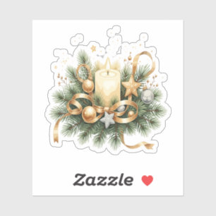 Adesivo Vela de Natal Dourada e Feriado de Pinheiro