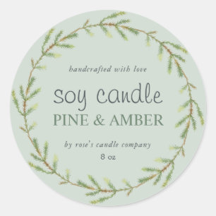 Adesivo Vela de Soja Caseira Pinheiro Galho Personalizada 