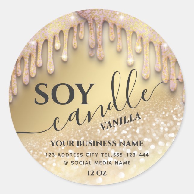 Adesivo Vela de soja moderna de luxo com gotas cintilantes (Frente)