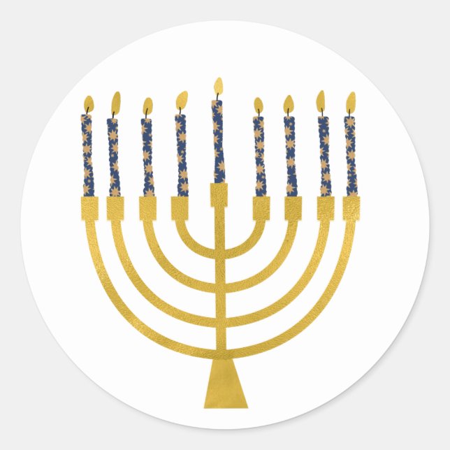 Adesivo Velas Azuis Festivas Menorah Hanukkah Desenho (Frente)