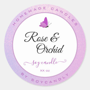 Adesivo Velas Embalagem Borboleta Rosa Brilhante
