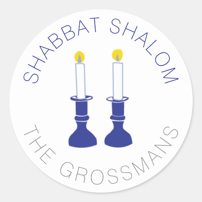 Adesivo Velas Shalom Shabbat Velas Personalizadas - Azul (Frente)
