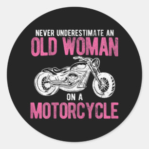 Adesivo Velha Mulher De Bike Rider Em Motocicleta