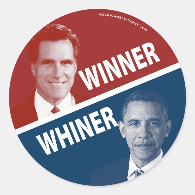 Adesivo Vencedor ou Whiner Romney Vs Obama (Frente)