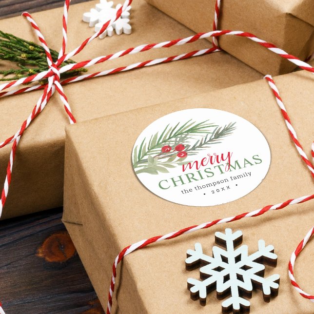 Adesivo Veneração Festiva de Natal (Festive Christmas Greenery Classic Round Sticker)