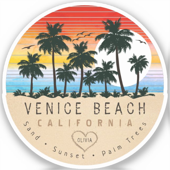 Adesivo Venice Beach California Retro Palm tree Souvenir (Frente)