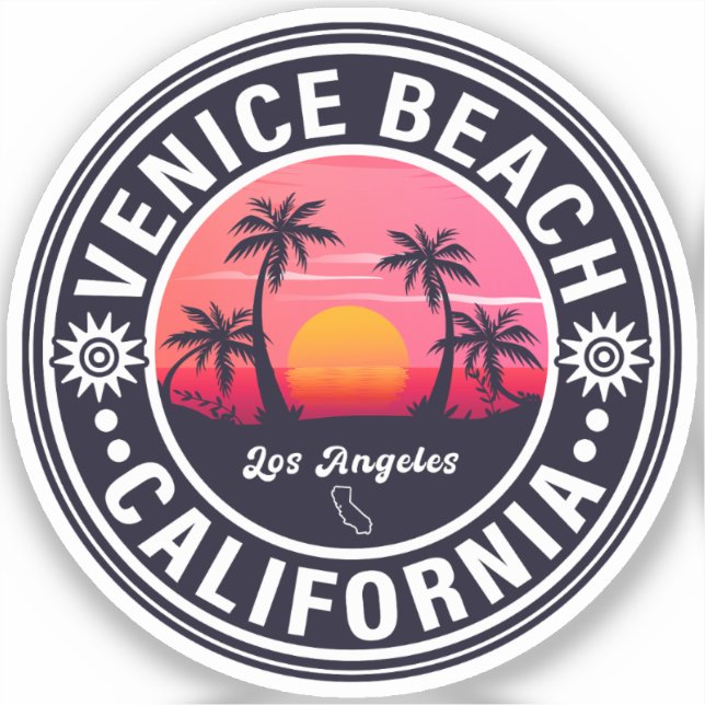 Adesivo Venice Beach California Retro Sunset Souvenirs 60s (Frente)