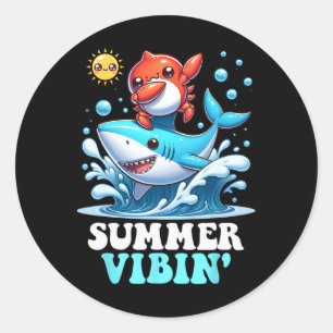 Adesivo Verão Vibin' Dabbing Caranguejo Surfando Tubarão S
